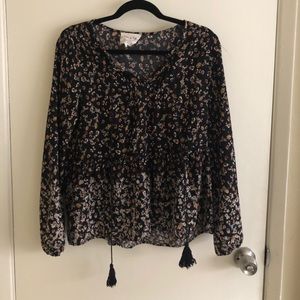 Sadie & Sage Black Floral Peasant Top